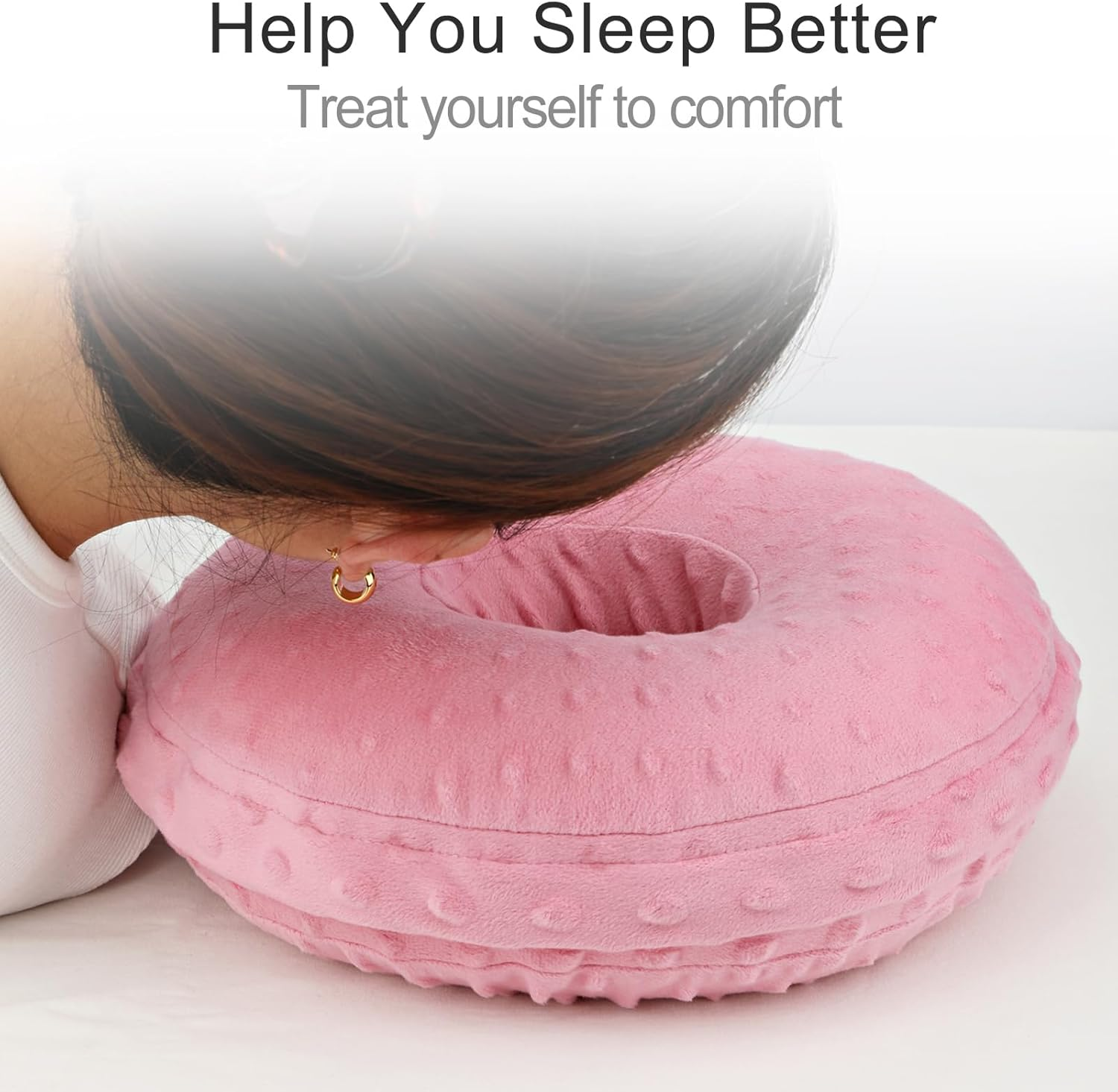 Piercing Pillow with Washable Cover, Ear Piercing Pillow for Side Sleepers with Ear Hole for Ear Pain Relief Cartilage Piercing Side Sleeping Pillow Pressure Sore Cnh Donut Pillow Minky Dot Coral - Grey image number 2