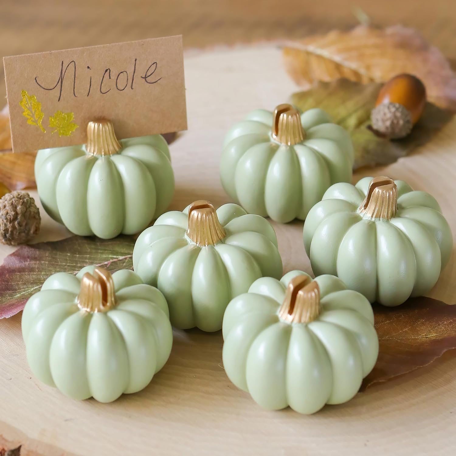 Kate Aspen Fall Decor Mini Green Pumpkin Place Card Holder (Set of 6), Place Settings, Perfect for Thanksgiving Table Decor, Fall Themed Weddings, Bridal Brunches image number 2