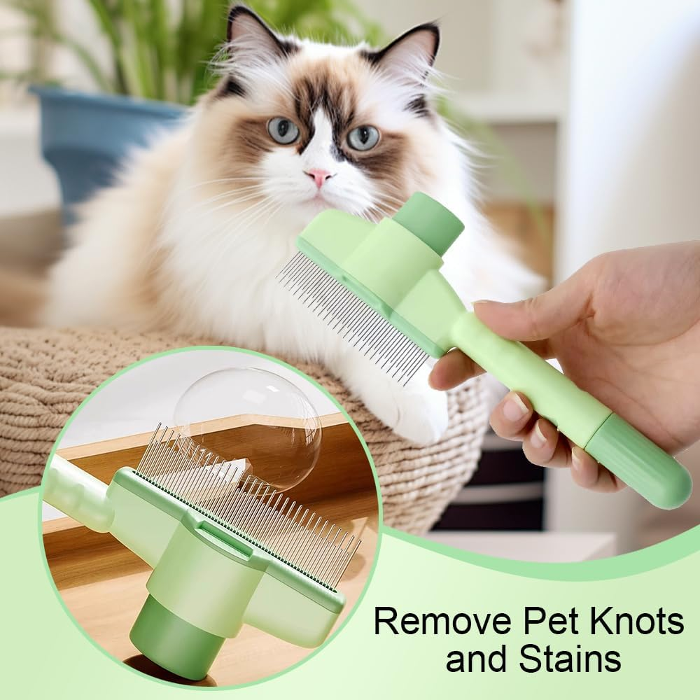 Care Equipment for Pets, Self-Cleaning Flea Comb, Flea Comb for Cats, Self-Cleaning Pet Comb with Release Button, Removes Knots and Loose Hair (Green + Yellow) image number 6