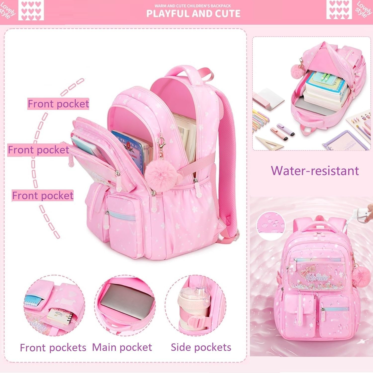 ETAISHOW Kids Backpack for Girls Bookbag for Elementary School Pre Girls School Bag Water Resistant image number 3
