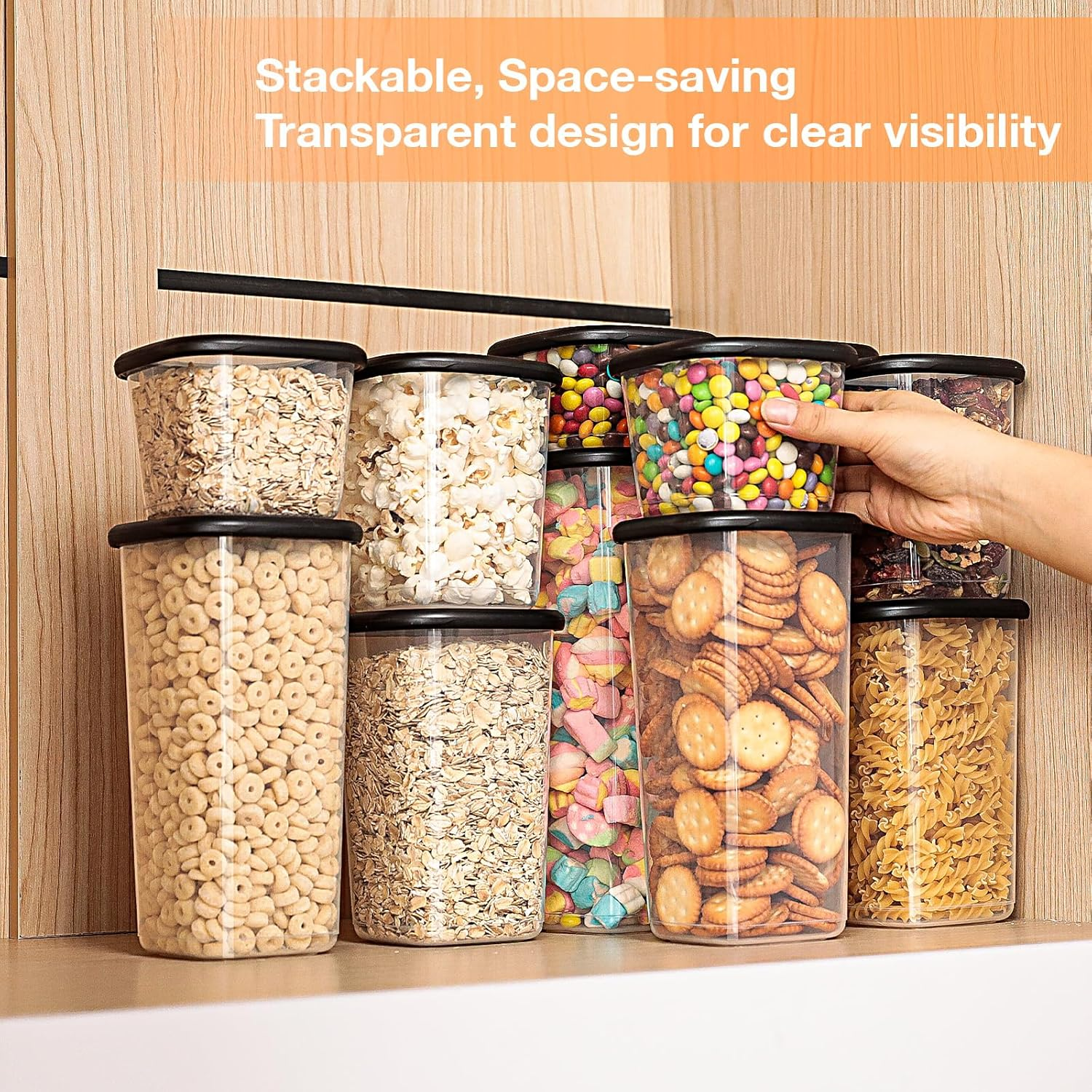Romon Storage Jars Set of 12 Food-Grade PP Material Bpa-Free Transparent Stackable with Sealing Silicone Lid for Flour Cereal Rice 360 Ml - 1640 Ml image number 2