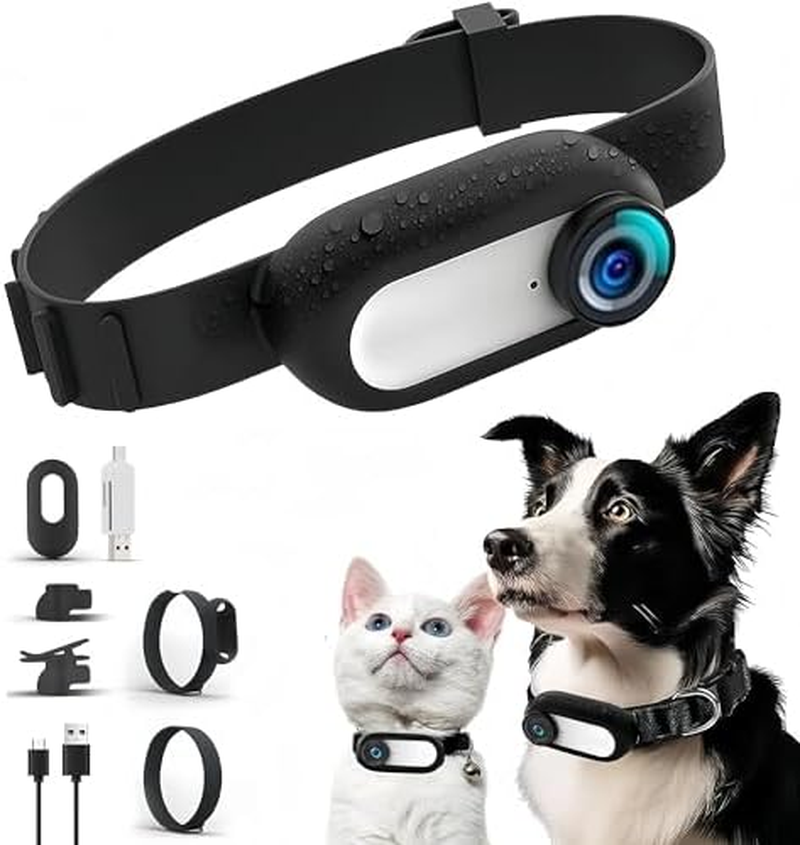Bewinner Cat Camera Collar, 170&deg; Wide Angle Pet Sports Camera with 0.96 Inch LCD Screen, HD 1080P Multifunctional Pet Cat Tracker for Video Recording, White