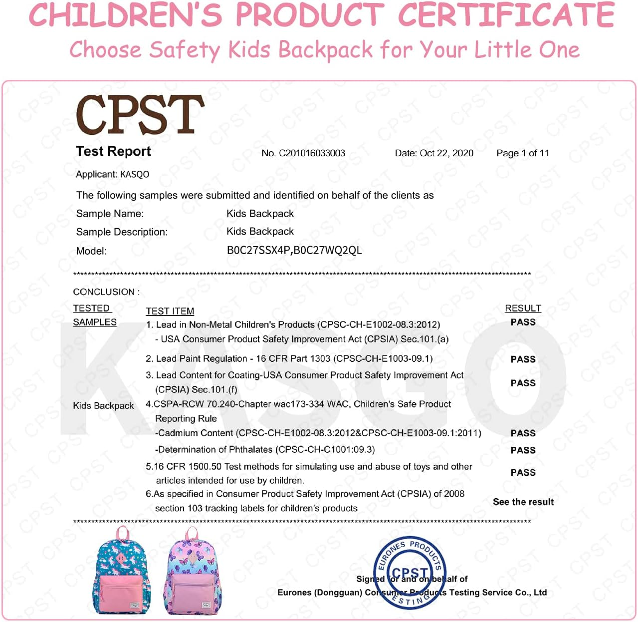 Kasqo Kids Backpack, Water Resistant Lightweight Toddler Schoolbag for Boys Girls Preschool Bookbag with Chest Strap, Age 5-9 Years Old image number 5