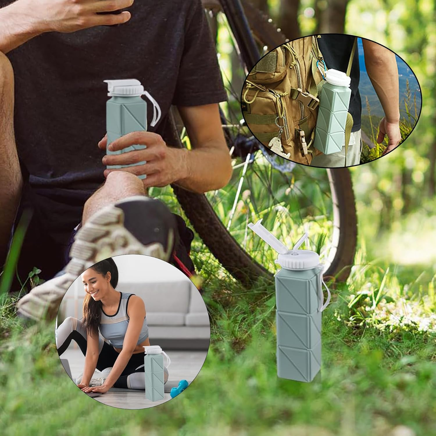 Collapsible Water Bottles with Leakproof Lid, 21Oz Silicone Travel Bottles - Leakproof Bpa-Free Foldable Travel Bottle for Travel Gym, Hiking, Sports, Camping, Biking Portable Reusable Expandable image number 3