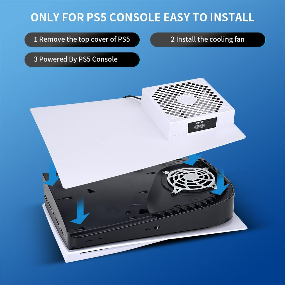 G-Story PS5 Cooling Fan,Ps5 Cooler System, Fan Speed Automactically Adjusted by Temperature(℃/℉), Low Noise, 3 Speed 1500/1750/2000RPM (140MM) with RGB LED (White) image number 6