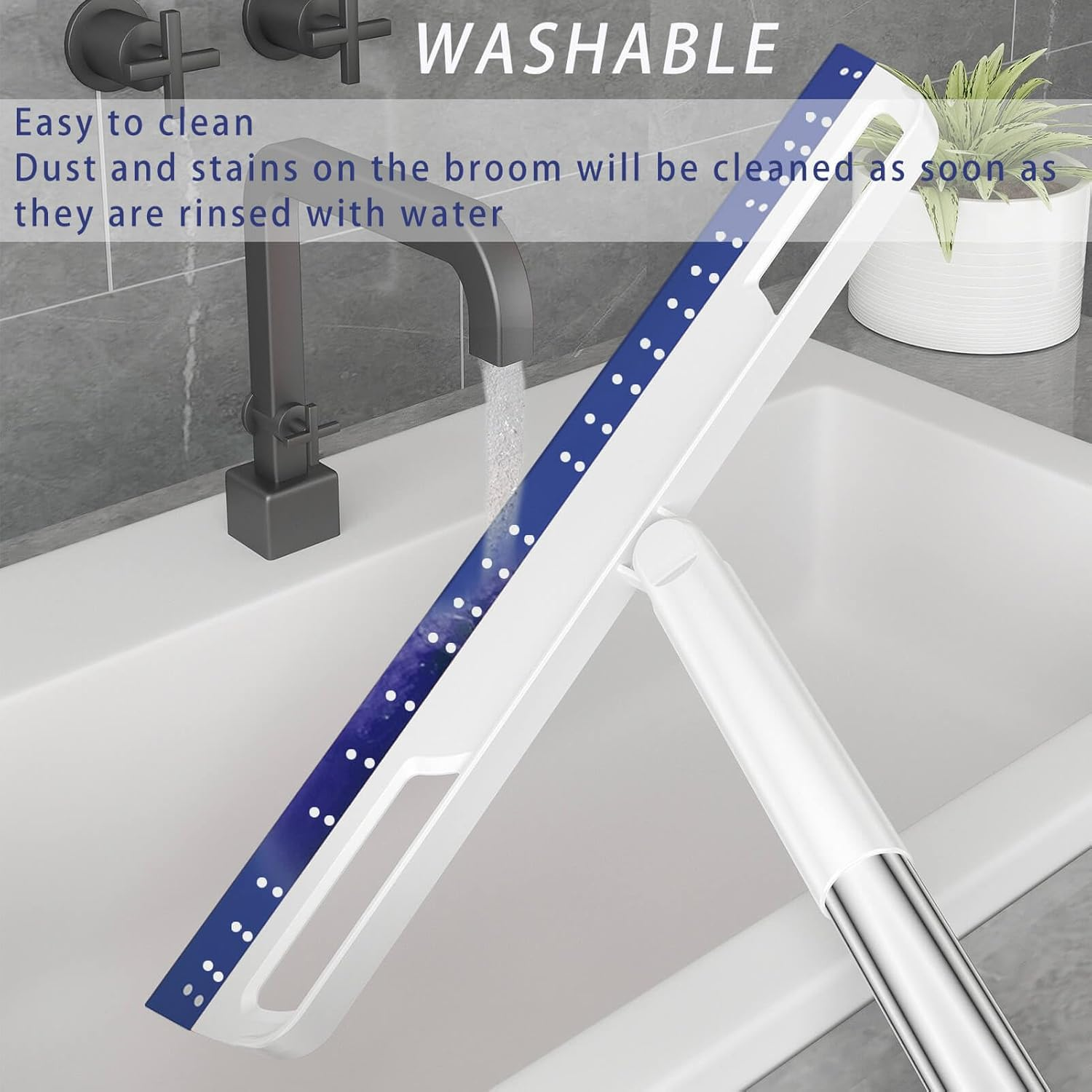 Multifunction Magic Broom, 3-In-1 Adjustable Indoor Broom Sweeper, Detachable Floor Squeegee Glass Wiper, Washable Scraping Brooms for Tile Windows, Pet Hair Remover (Blue) image number 5