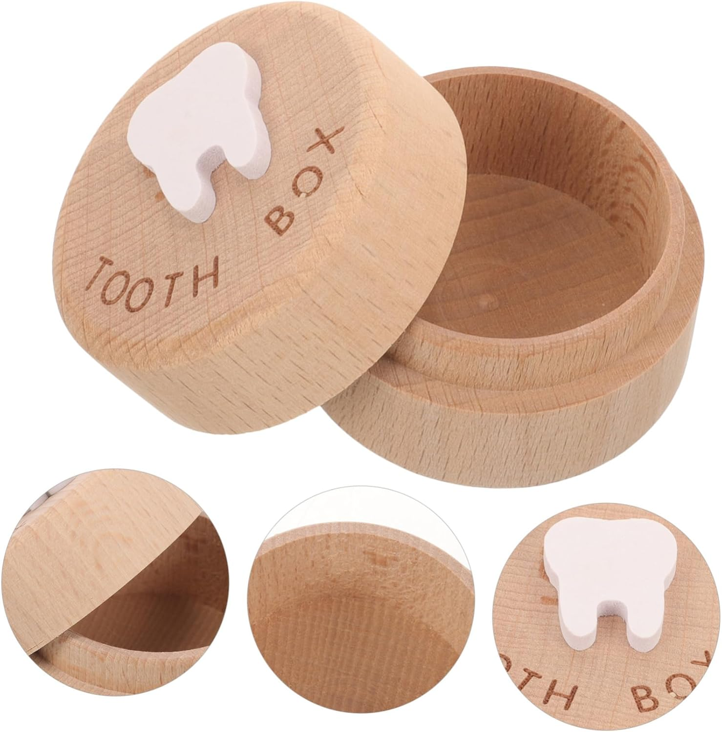 Happyyami Deciduous Tooth Box Girl Tooth Storage Container for Fetal Hair Saver Shower Wooden Box image number 5