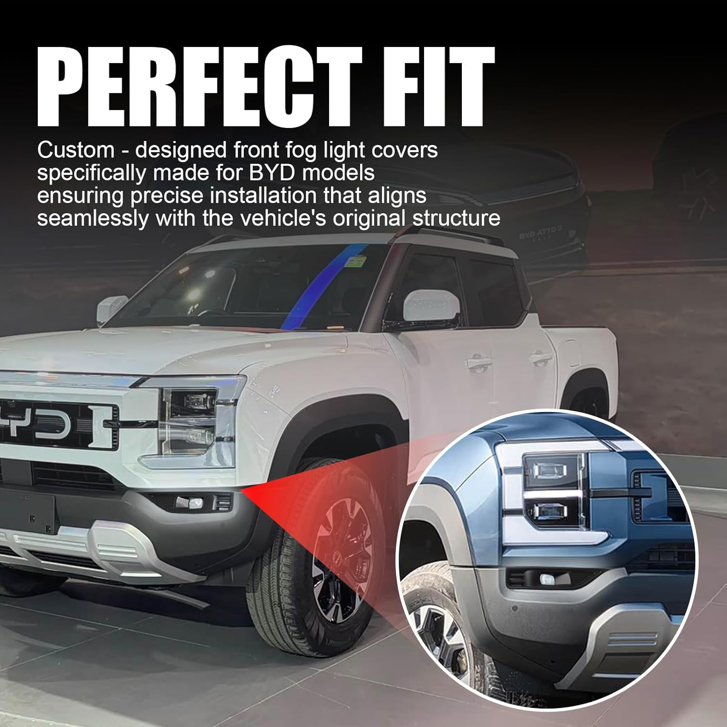 Car Front Bumper Fog Light Cover Trim Decoration Exterior Accessories for BYD Shark 6 2025 (Bright Black) image number 6