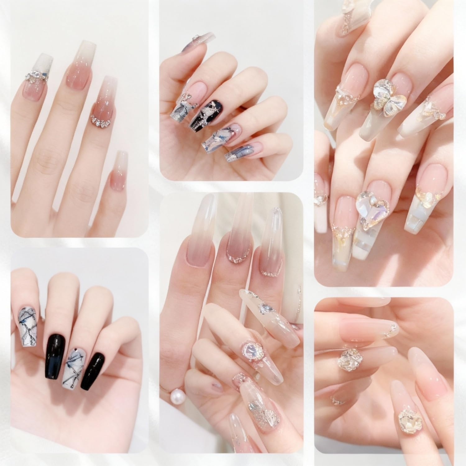 BOROLA 50-Pack 3D Large Nail Rhinestones, Transparent Crystal Mixed Shapes Sharp Back Gems for DIY Nail Art Design, Premium Texture Manicure Decoration image number 1