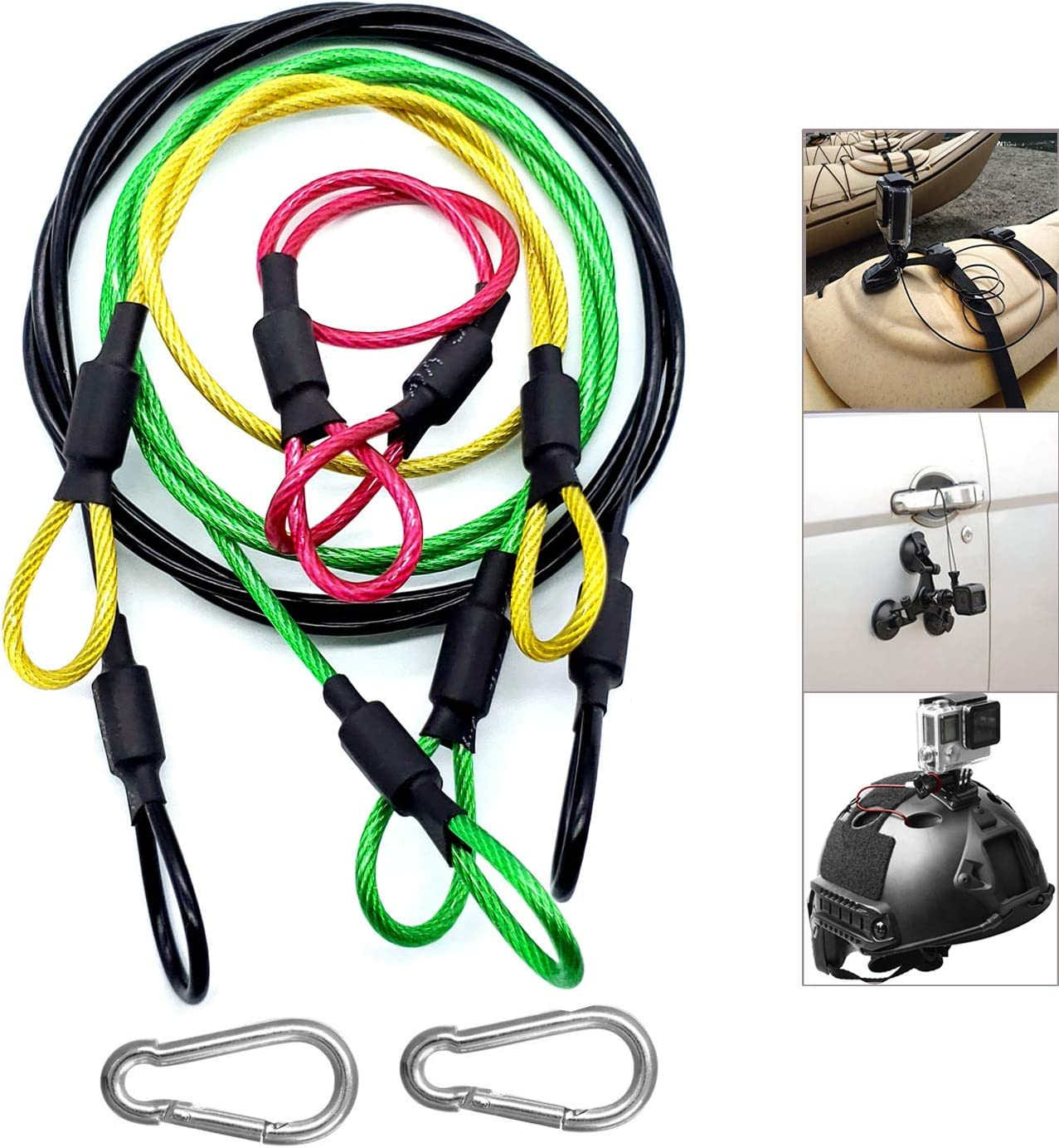 Camera Safety Tether, Stainless Steel Cable Wire Colorful Coating Lanyard with Hook Carabiner Clip for Gopro Hero 7 6 5 4 3 Session DJI Osmo Action and Other Action Camera image number 2