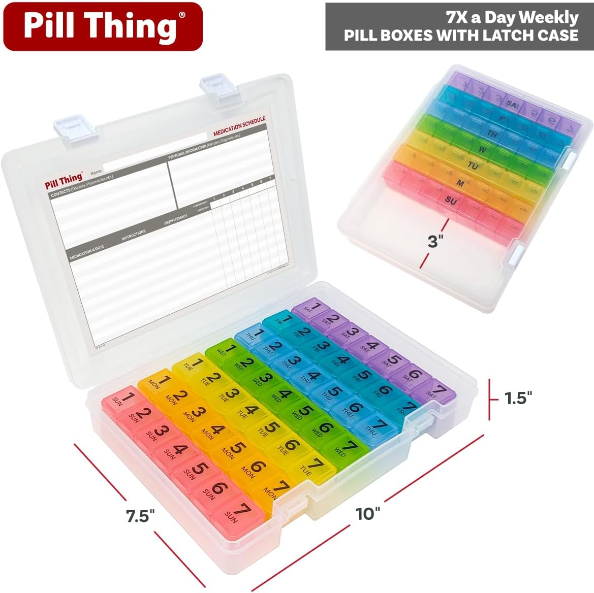 7 Times a Day Weekly Pill Box Organizer Case, Secure 7X Pillbox with Medication Schedule (7 Time-A-Day) image number 1