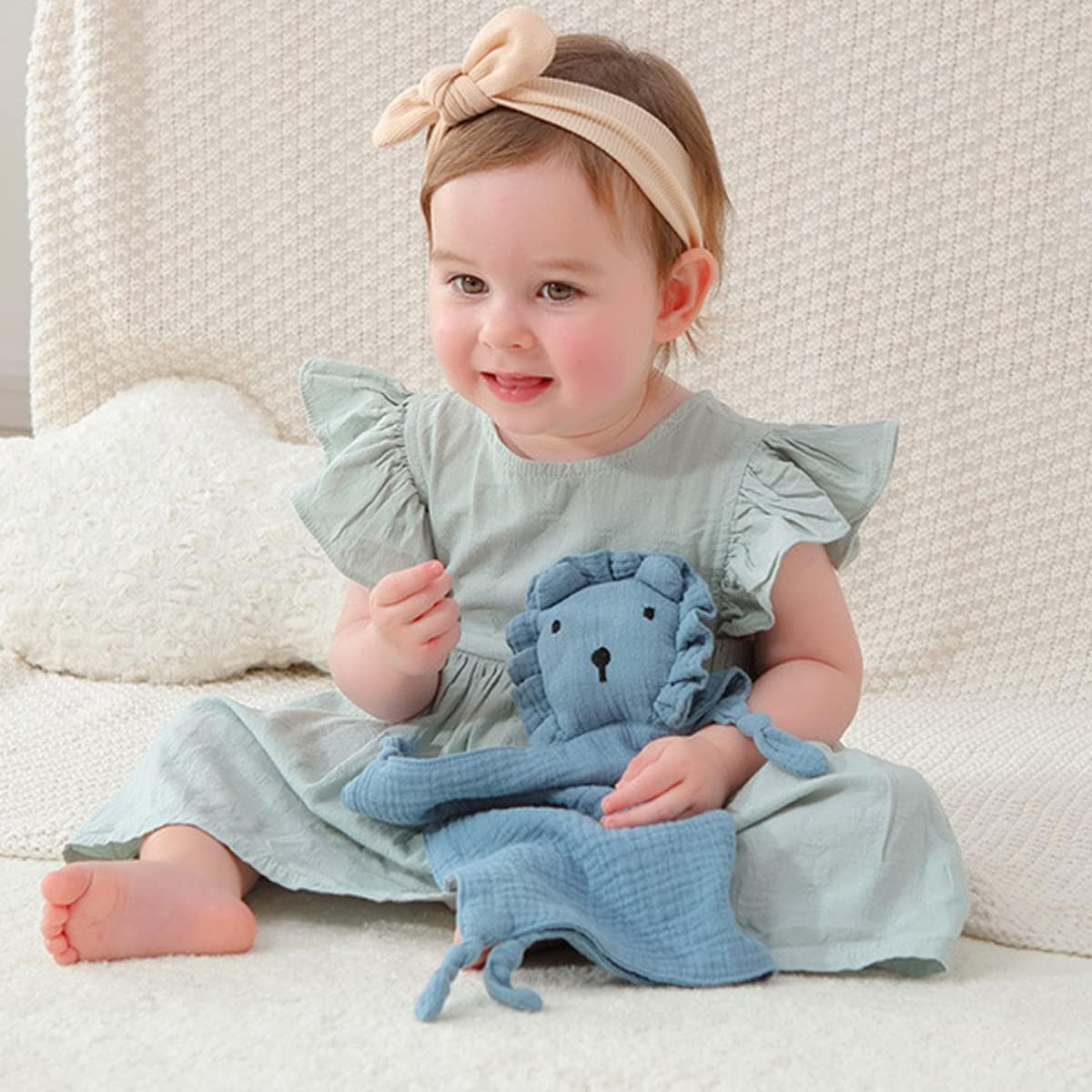 Bunny Lovey Blanket for Boys and Girls, Organic Cotton Muslin Security Blanket for Babies, Soft Breathable Lovie Soothing Towel for Newborn and Infant, 2 Pcs Set image number 5