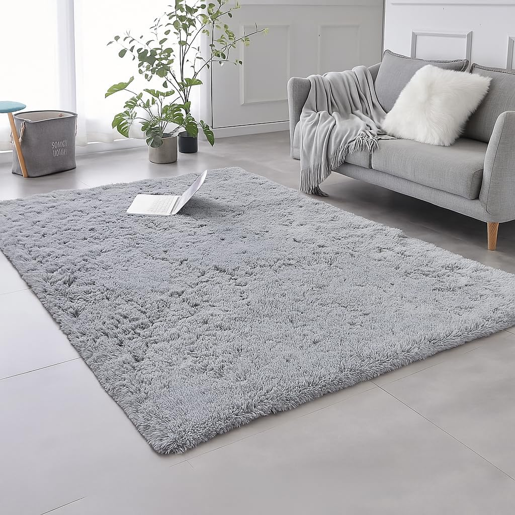 Spendeal Fluffy Area Rug for Home, Soft Shaggy Carpet for Living Room, Bedroom, Lounge, Kids Room, Non-Slip Washable Plush Mat, Nursery Play Rug, Stylish Modern Floor Decor (Grey, 120 X 160 Cm) image number 3