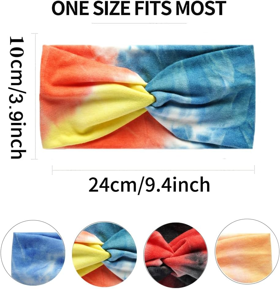6Pcs Women'S Hairband Bandana Accessories for Adults - Boho Elastic Turban Wide Non-Slip Scarf Headbands for Short Hair (Tiedye) - 14Navyblue image number 3