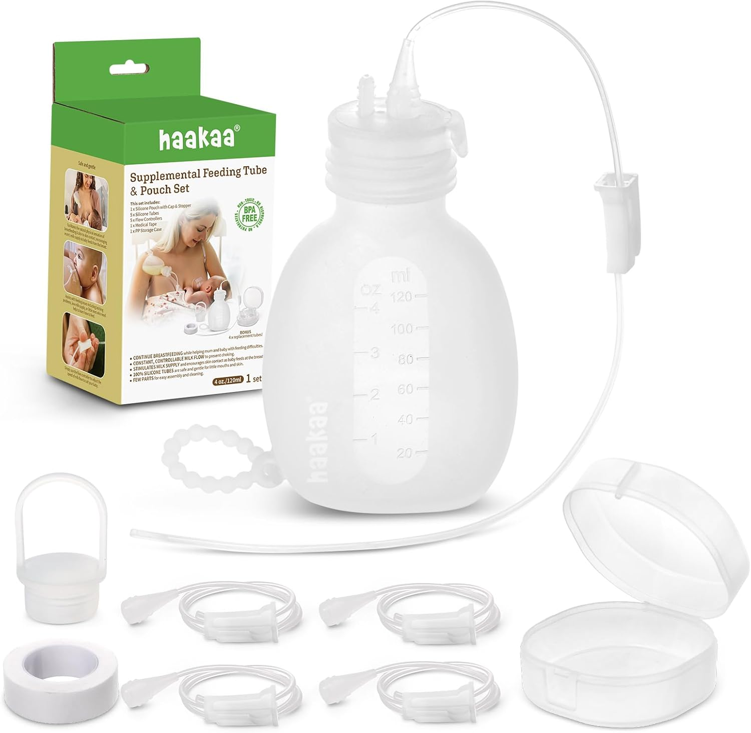 Haakaa Supplemental Feeding Tube & Pouch Set,Baby Supplemental Nursing System,Sns Breastfeeding System,Food Grade Silicone image number 1