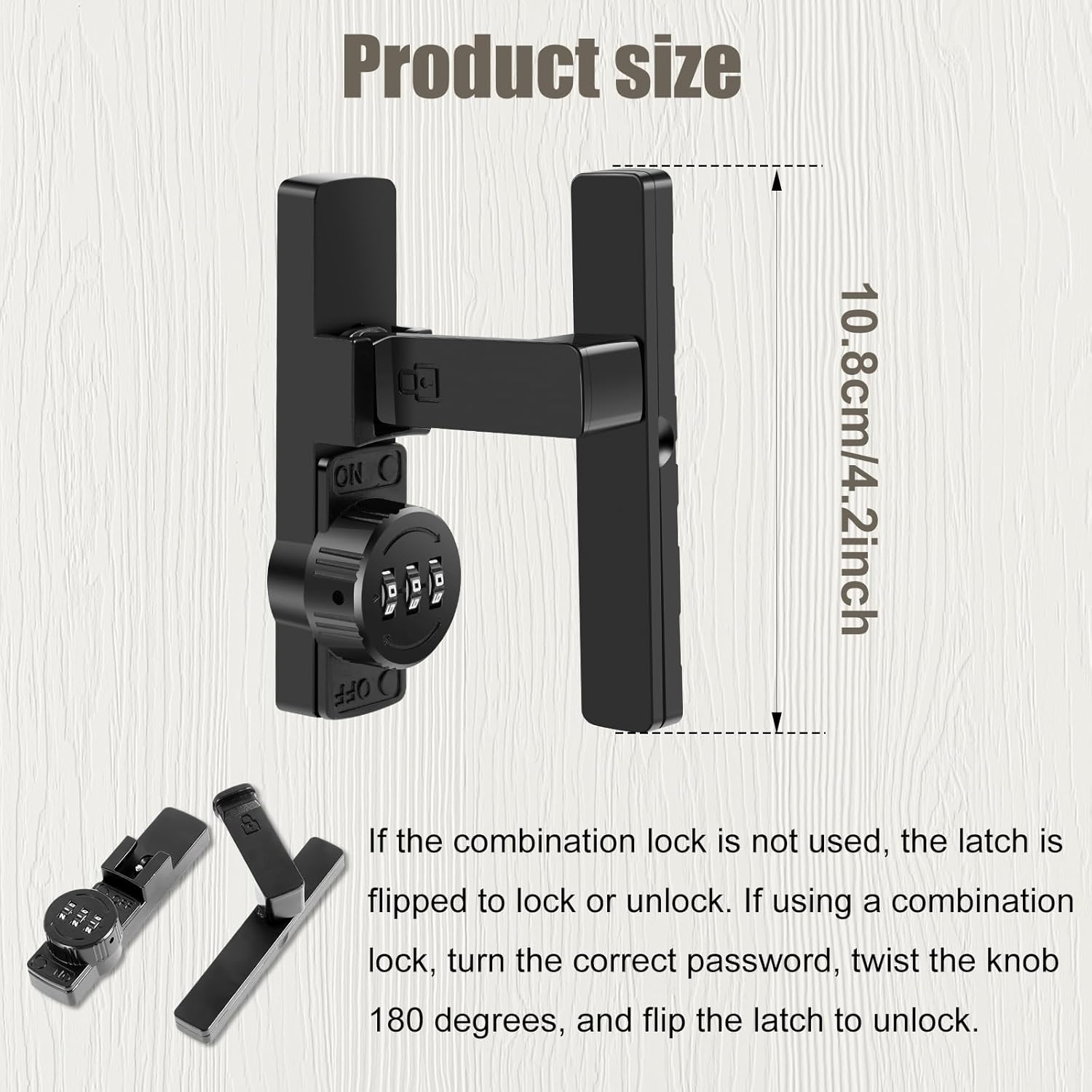 Door Slide Latch, Adjustable Door Latch Combination, 90/180 Degree Lock Zinc Alloy Security Latch with 3-Digit Code for Gates Barns (B) - A image number 5