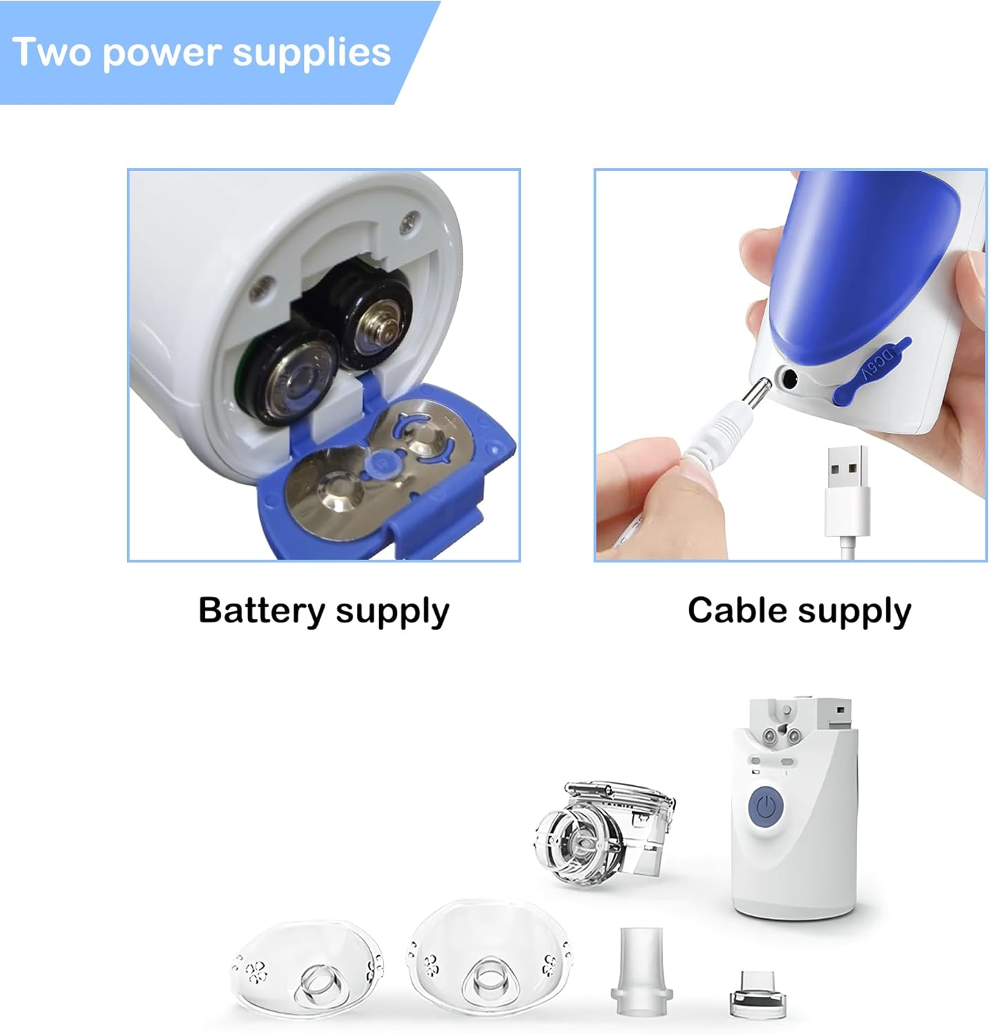 Portable Nebulizer Machine for Adults and Kids, Mesh Nebuliser Handheld Battery and Plug Operated, Travel and Household Use with 2 Mask and Mouthpiece image number 2