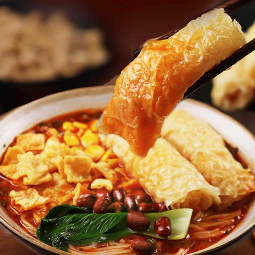 Delyco Dried Tofu Skin Crispy Tofu Skin Rolls Fried Bean Roll Golden Bean Curd Roll for Hot Pot, Soup, Noodle 120G
