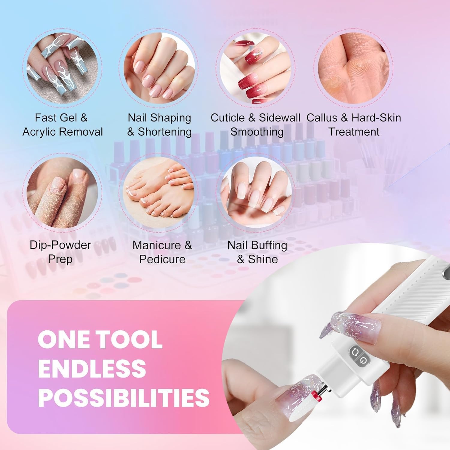 ECOMUSE Electric Nail File , Professional Kit, Nail Drill Machine with LCD Display, Manicure Pedicure Polishing Acrylic Gel Nail Grinder for Salon, Cordless Nail Drill for Home Use. image number 4