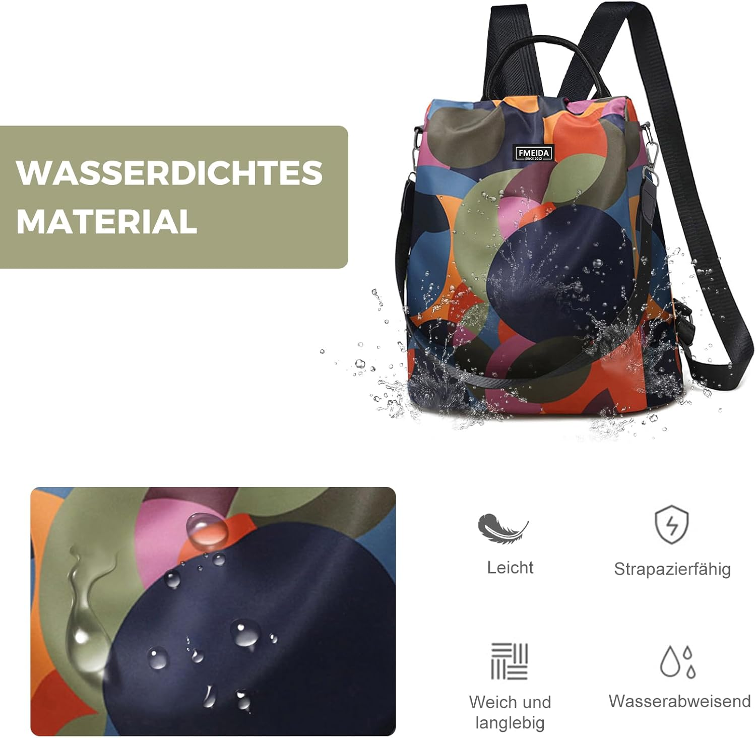 Fmeida Anti-Theft Backpack for Women, Waterproof Nylon Daypack Shoulder Bag Ladies Rucksack Handbags Lightweight Travel Bag School Bags Fashion Casual Backpacks Purse for Girls - Blue, White Flowers image number 4