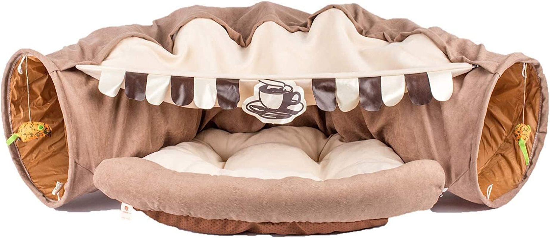 Cat Tunnel Bed, 2-In-1 Cat Bed with Scratching Toys,Rustling Tunnel Paper Design Removable and Washable Soft Warm Bed for Cats Rabbits Indoor Interactive image number 3