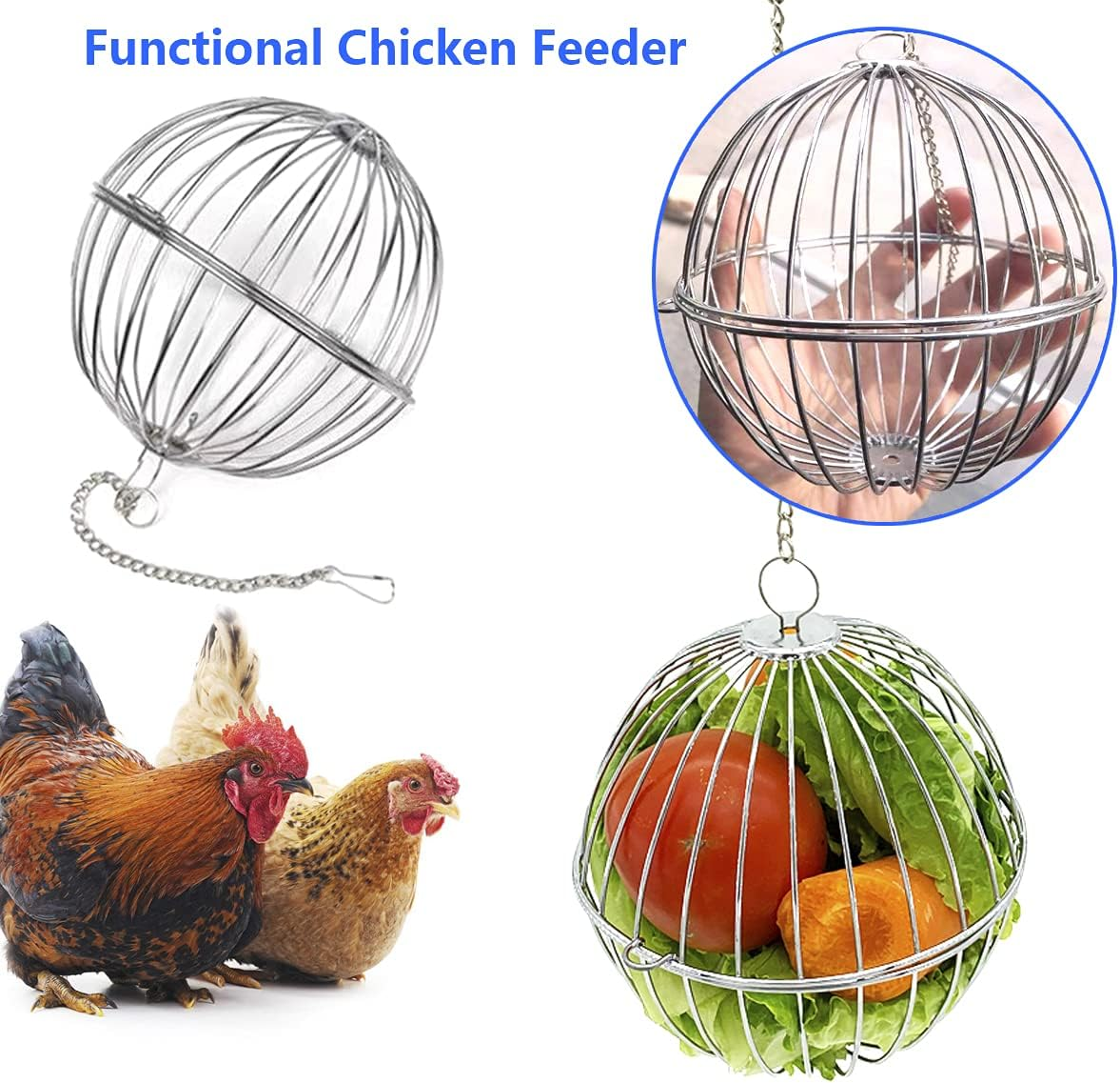 Chicken Treat Ball Chicken Vegetable Feeder Veggie Hanging Ball Toy for Hens Chicken Hanging Foraging Coop Toys for Hens 2PCS image number 6