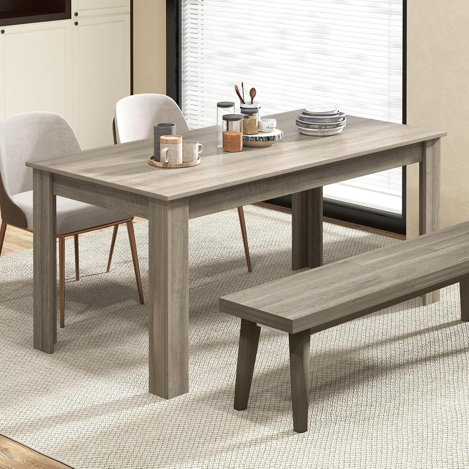 Giantex Dining Table, Kitchen Table, 63" L X 31.5" W X 30" H Large Table, Farmhouse Center Table for Living Room, Home Office, 330LBS Capacity, Dinette Table, Dinner Table, Dining Room Table (Oak) image number 4