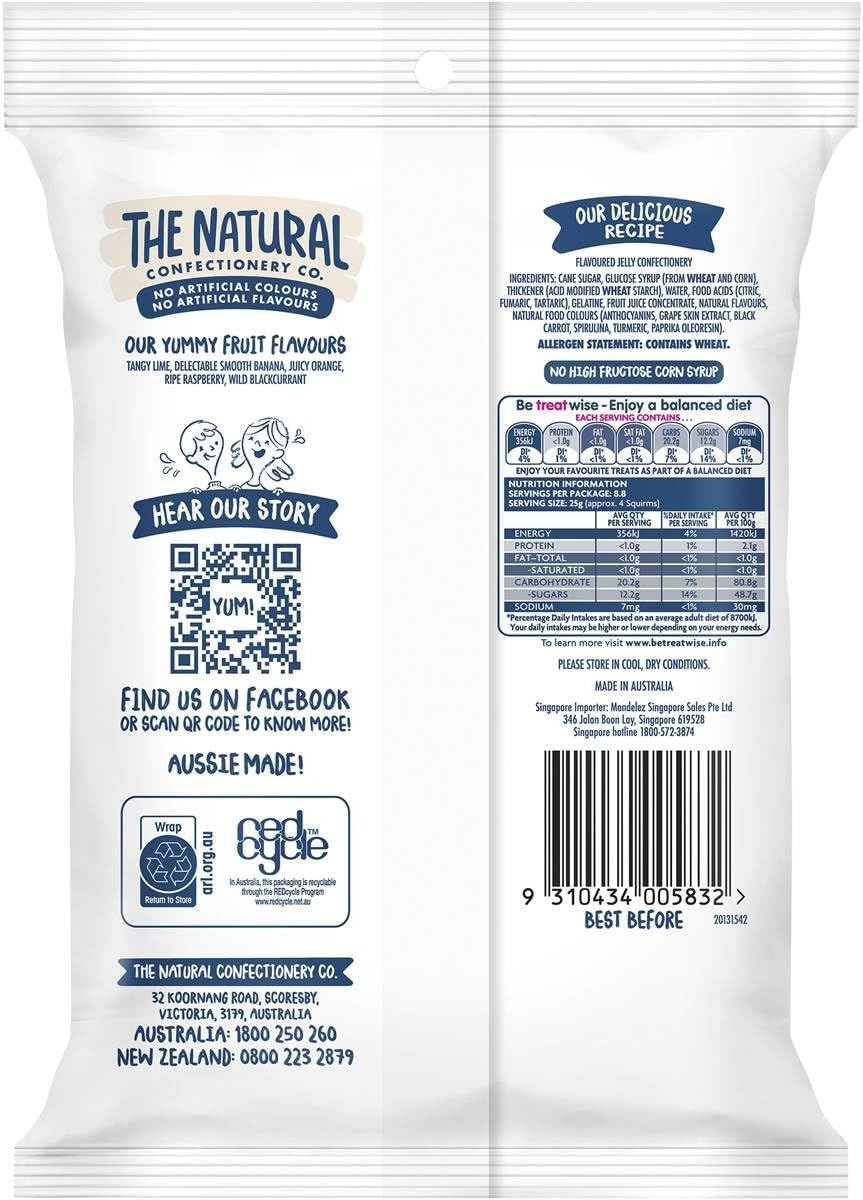 The Natural Confectionery Sour Squirms Lollies 220 G image number 1