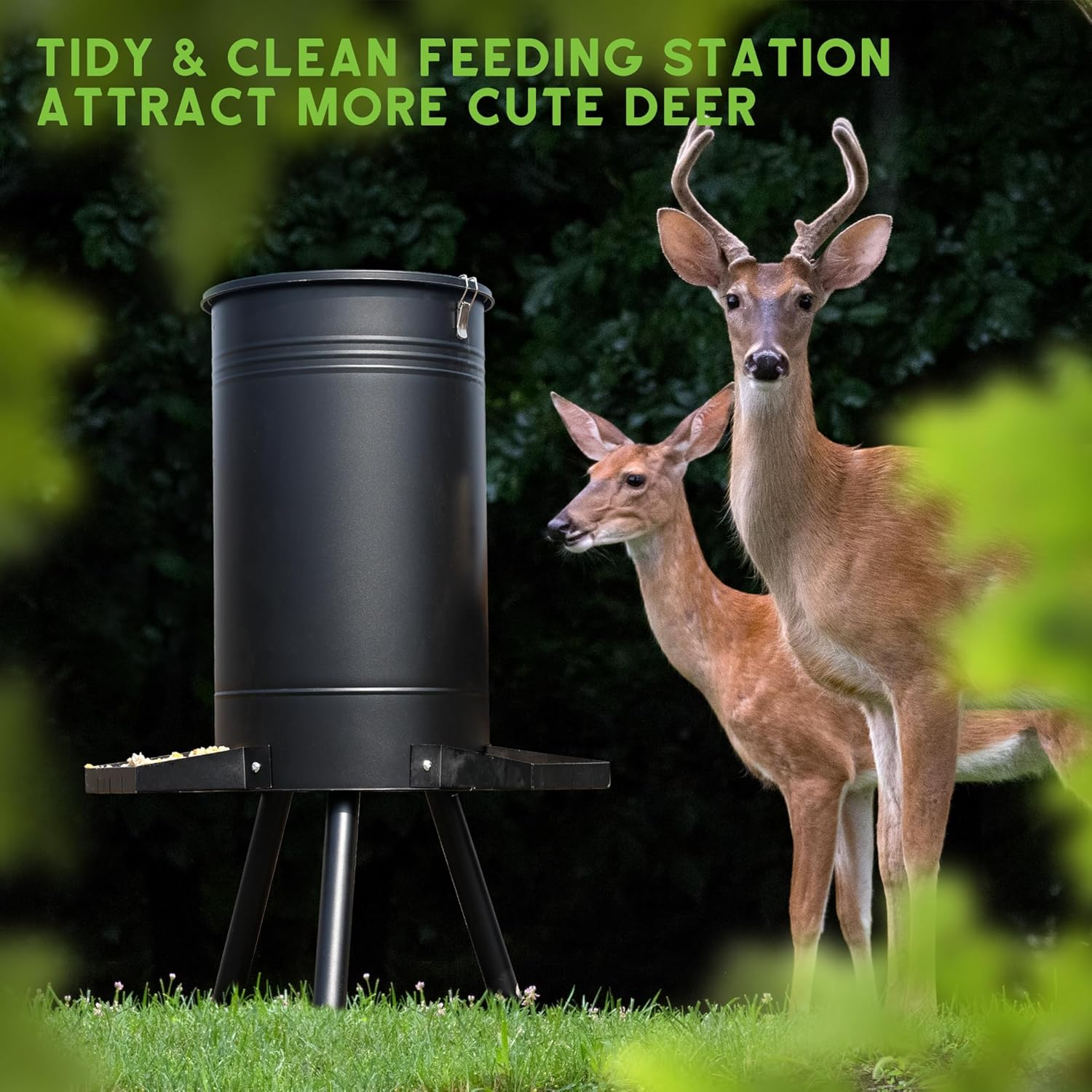5.2KG Large Free Standing Deer Feeding Barrel, Heavy Duty Metal Hunting Game Feeder, Portable Gravity Deer Feeder Automatic Dispenser, Weather-Proof image number 6