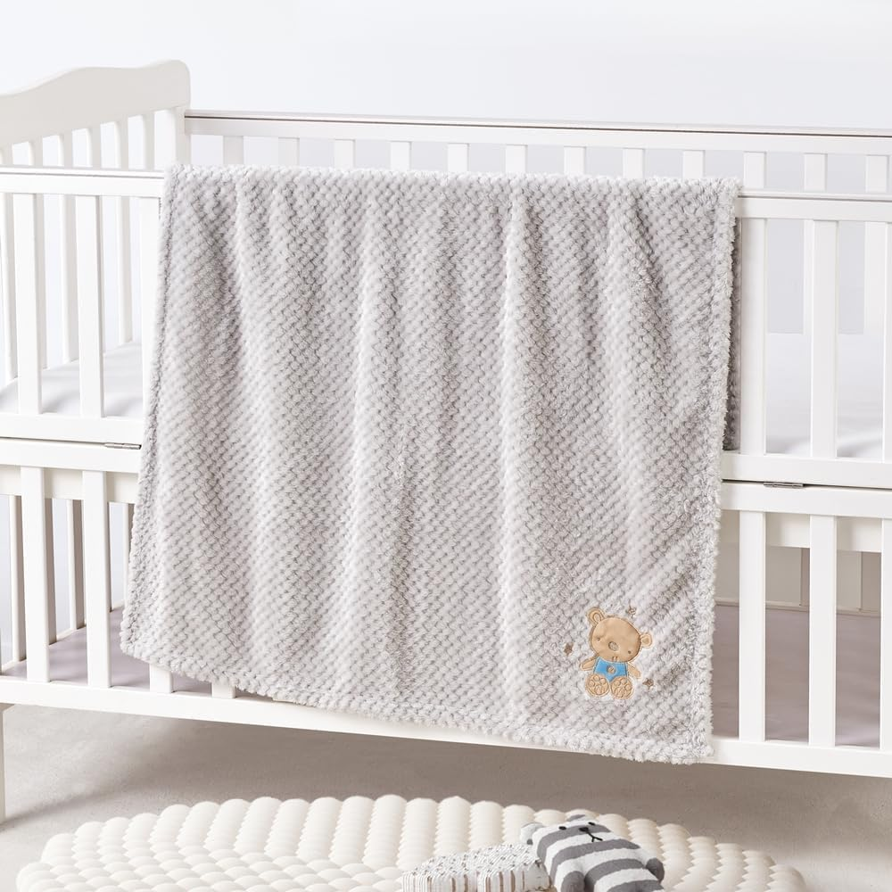 CREVENT 76X102Cm Cute Cozy Fluffy Warm Baby Blanket for Girls Boys Infants Toddlers' Bedding Crib Cot Stroller, Baby Shower Birthday Newborn'S Grey- Baby Bear image number 2