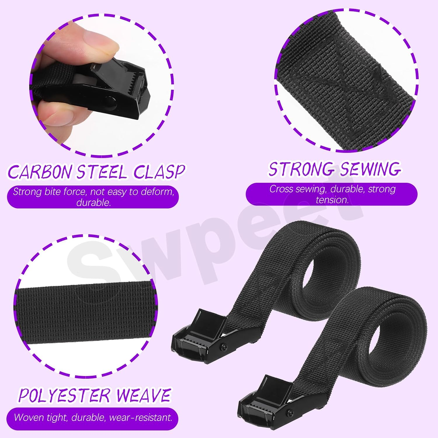 Swpeet 2 Sets 1" &times;48" Nylon Tie down Strap with Stainless Steel Cam Buckle, Ideal for Truck, Trailer, Watercraft Cargo image number 4