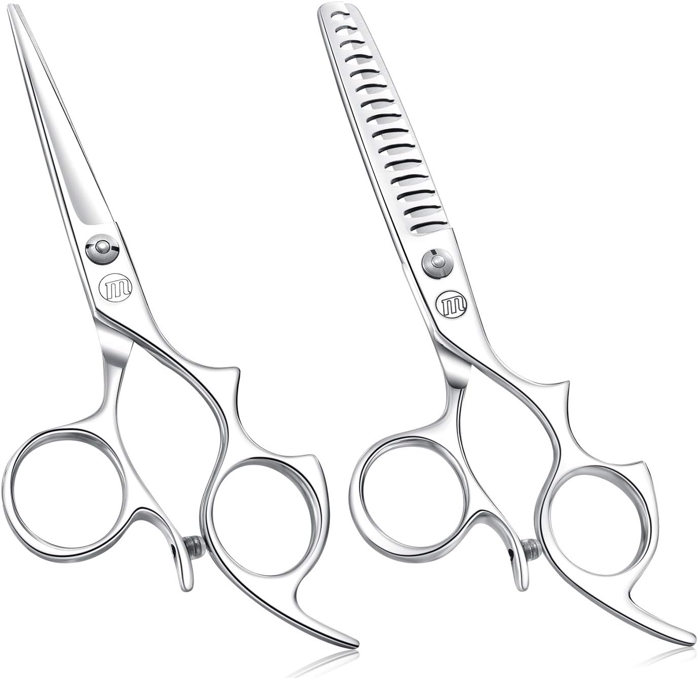 Moontay 6.0" Hair Cutting Shears Set with Large Finger Holes, Professional Barber Stylist Texturizing Shears, Salon Hair Cutting Scissors, 440C Japanese Stainless Steel, Silver