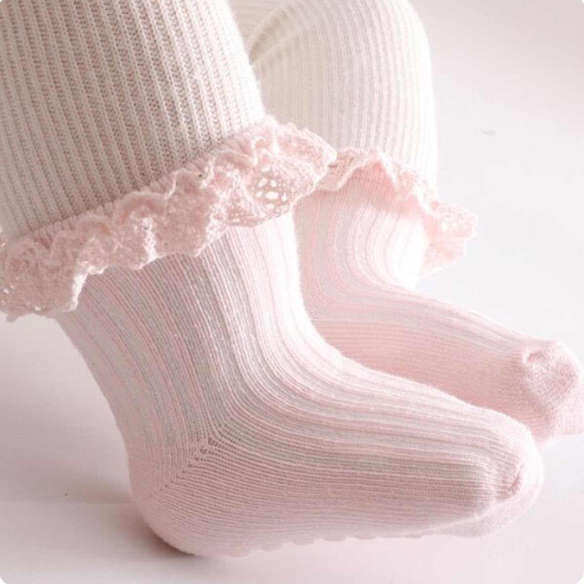 Meeshine Baby Toddler Girls anti Slip Ruffle Socks with Grips Newborn Infant Cotton Non Skid Frilly Dress Socks, 5 Packs image number 1