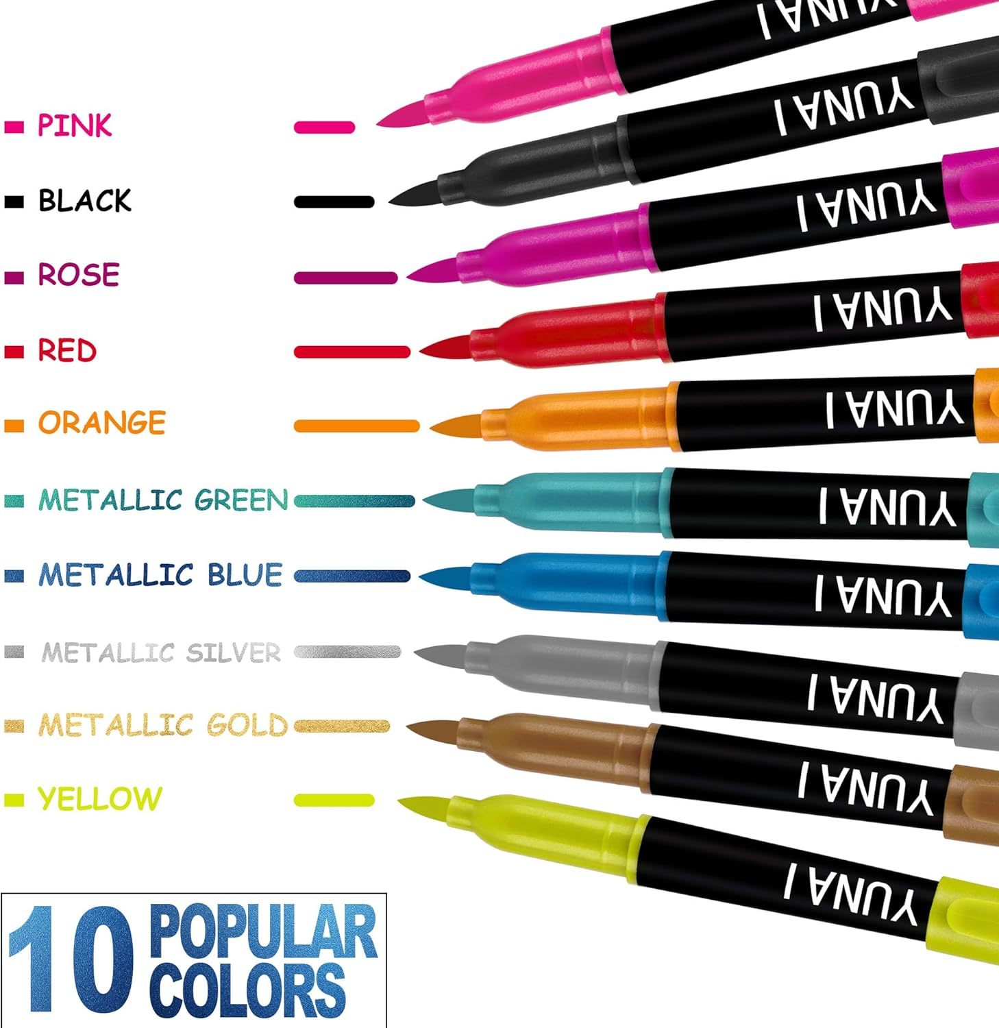 YUNAI Temporary Tattoos Markers for Skin, Tattoo Pen Kit with 10 Body Tattoos Pens 5 Tattoo Stencils 2 Tattoos Stickers for Adults, Fine Tip, Assorted Bright Colors