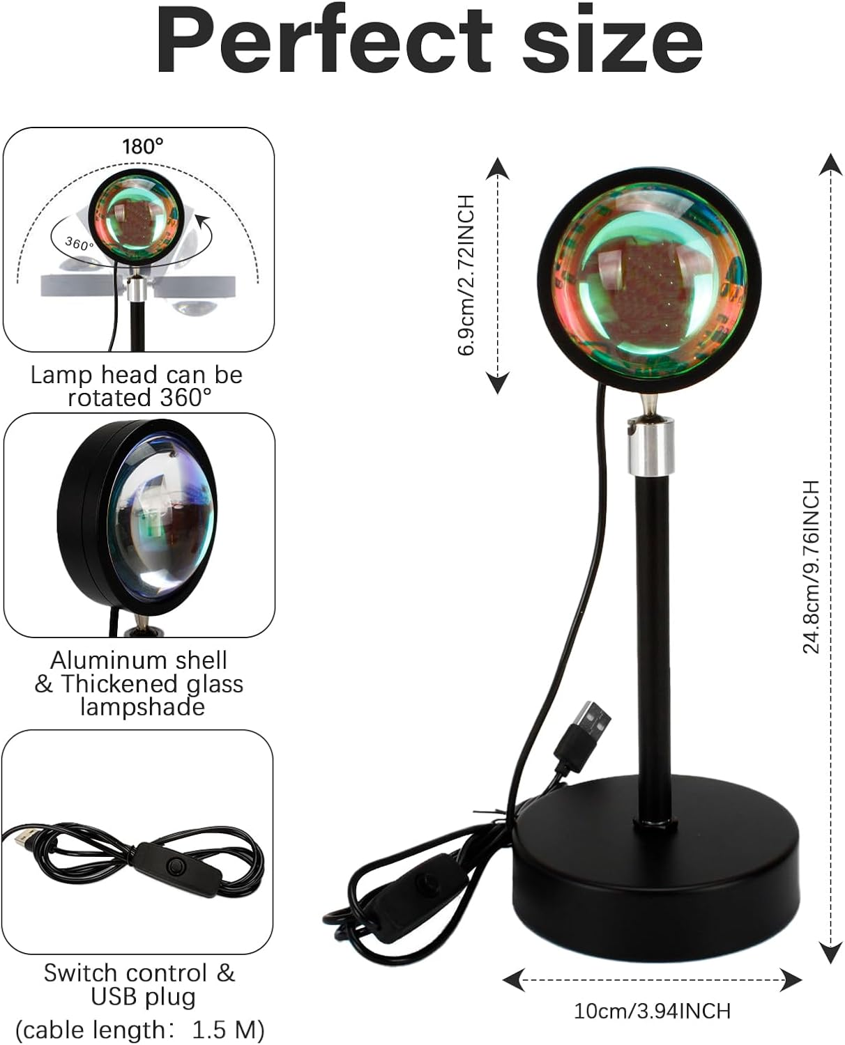 VIPMOON Sunset Lamp Projection with App Control 16 Colors Changing 360&deg; Rotation Sunset Projector Modern Floor Stand Night Light for Gift, Selfie, Bedroom, Photography, Party-Metal Aluminum image number 6