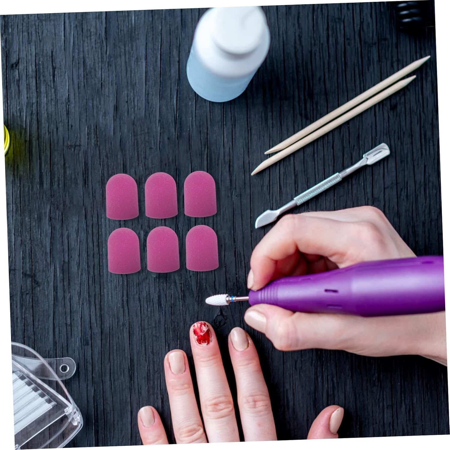 SOESFOUFU Nail Sanding Caps Set Pcs Manicure Sand Cap Nail Polishing Tools Wear and Break Resistant Portable Design image number 1