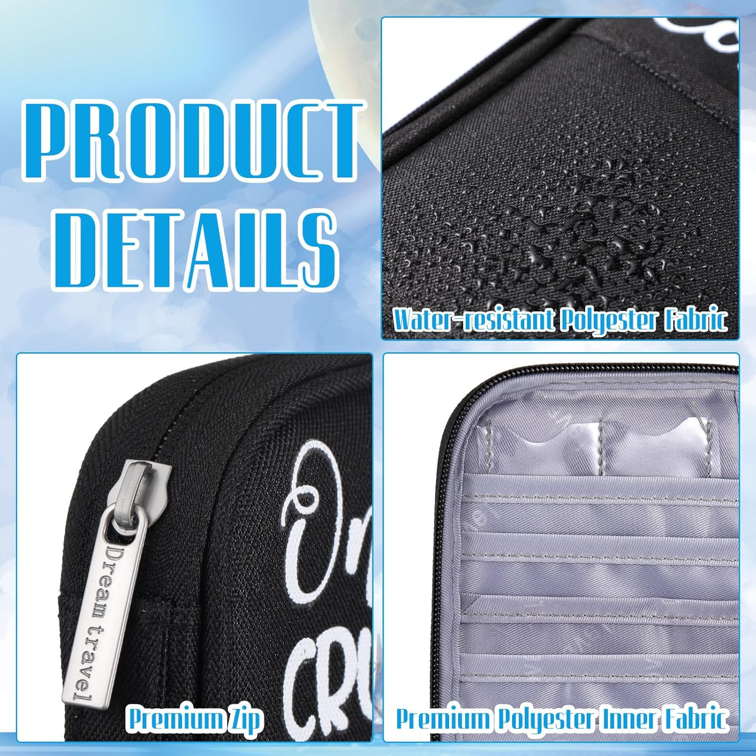 Sadnyy 2 Pcs Passport Holder Travel Cruise Essentials Family Document Organizer Waterproof Passport Wallet Holders Bag Zippered for Women Men, Black image number 6