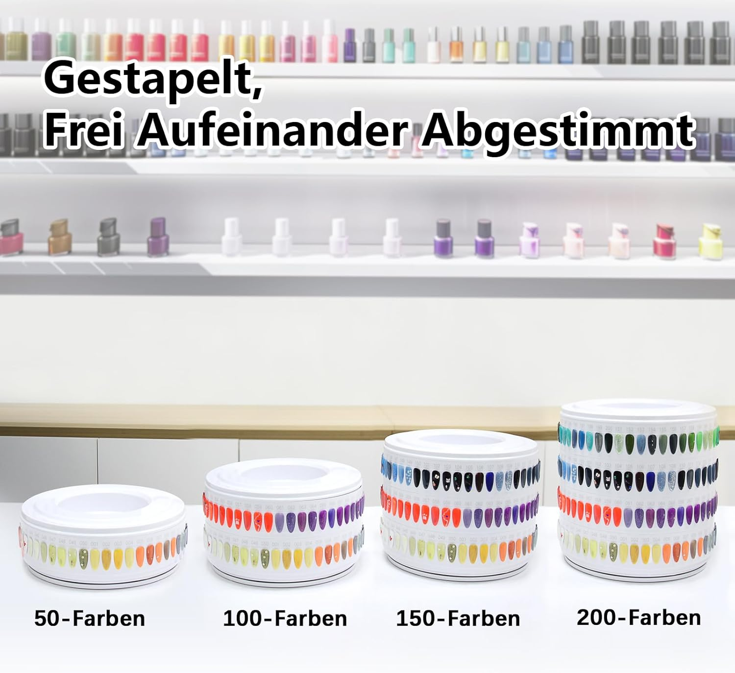 Nail Display 200 Colours, Nail Art Tips, Nail Tips for Gel Nails, Transparent Colour Card Plates, Nail Polish Display Ring Sticks, Pattern Tips for Nails, Nail Colour Display for Salon (CS200)