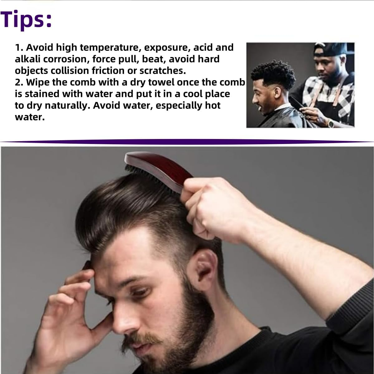 Gewaha Bristle Hair Brush, Stiff Bristle Hair Brush, Professional Massage Comb, for Beard Styling, Male and Female Hair Brush image number 5