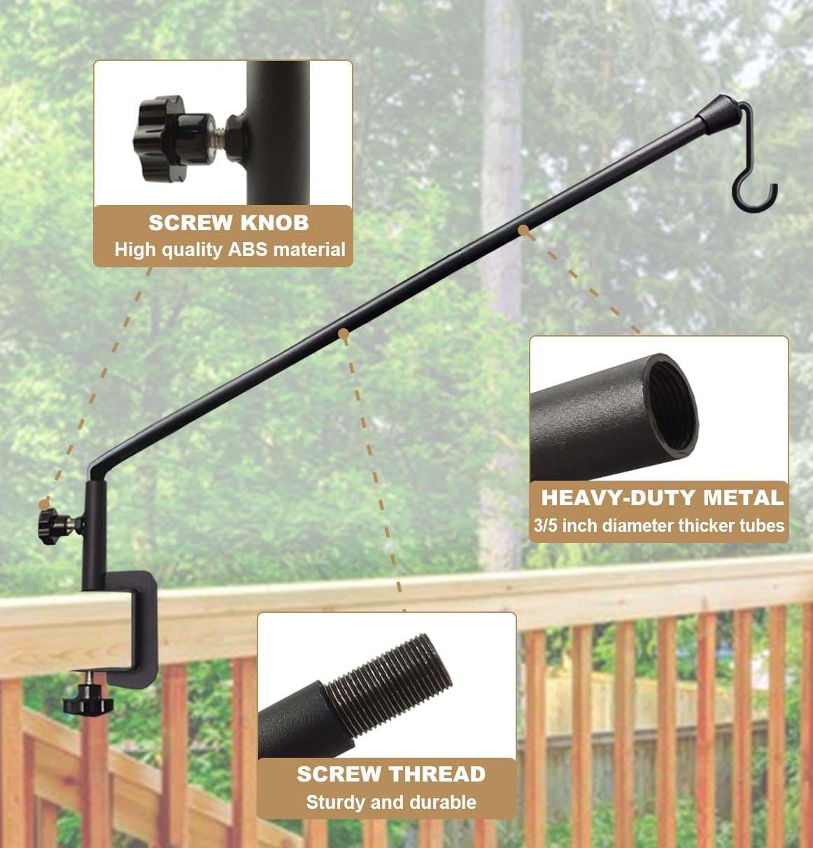 38 Inch Extended Reach Deck Hook Hanger for Railing, Heavy Duty Outdoor Plant Hook Holder for Hanging Bird Feeder Flower Basket Planter or Lanterns, 2 Packs image number 1