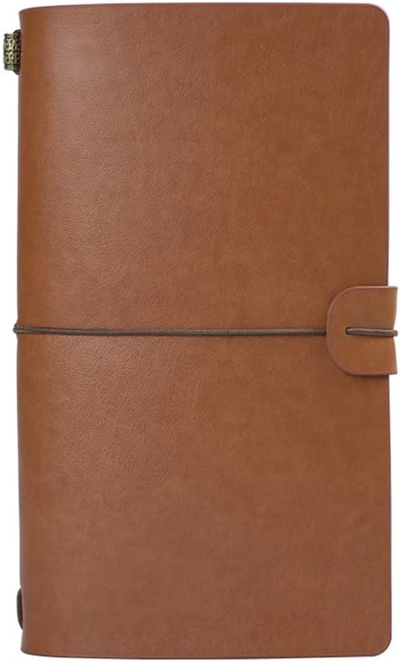 Travel Journal Notebook, Pyhot Vintage Retro Handmade Leather Journal Refillable Note Book with Kraft Paper, Lined Paper and Card Pocket,4.72 X 7.87Inch (Wine)