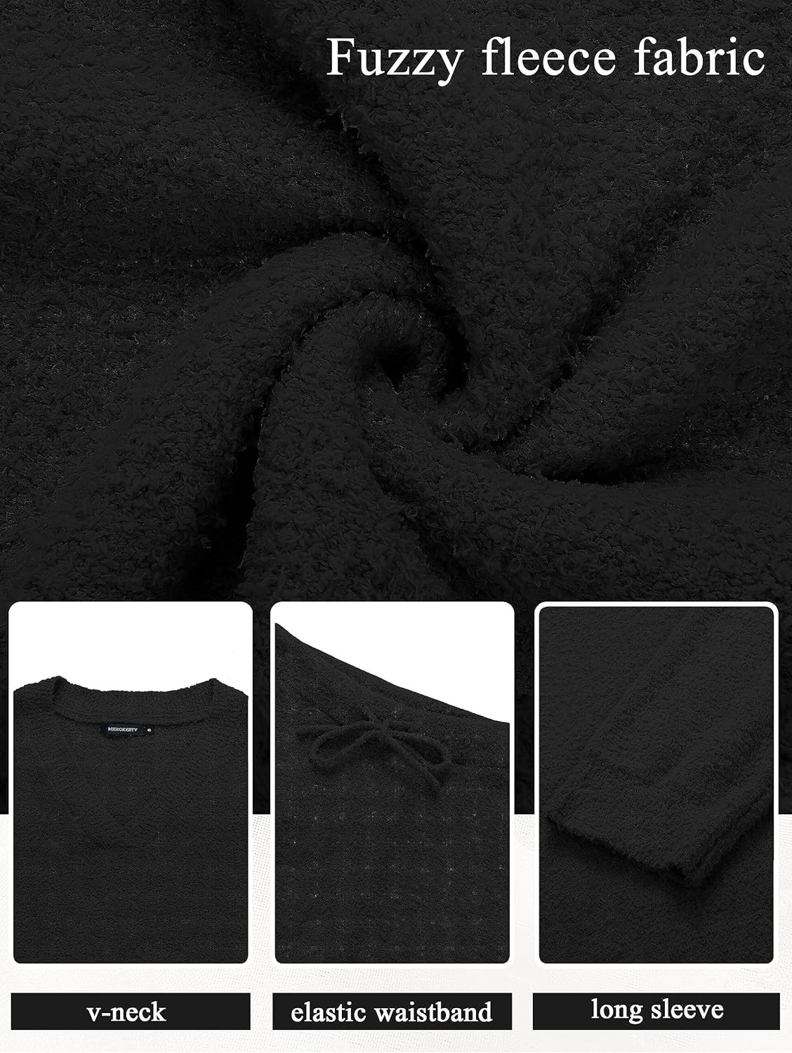 MEROKEETY Women'S 2 Piece Outfits Fuzzy Fleece Pajama Set Long Sleeve Top Wide Leg Pants Loungewear image number 4