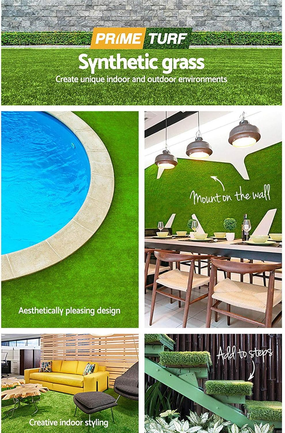 Primeturf Artificial Grass 10SQM Roll 2X5M 20Mm Pile Height Synthetic Turf Mat Fake Plants Yarn Lawn, Home Decor Garden Backyard Patio Indoor Outdoor Wall, 4-Coloured Grasses UV Resistant image number 1