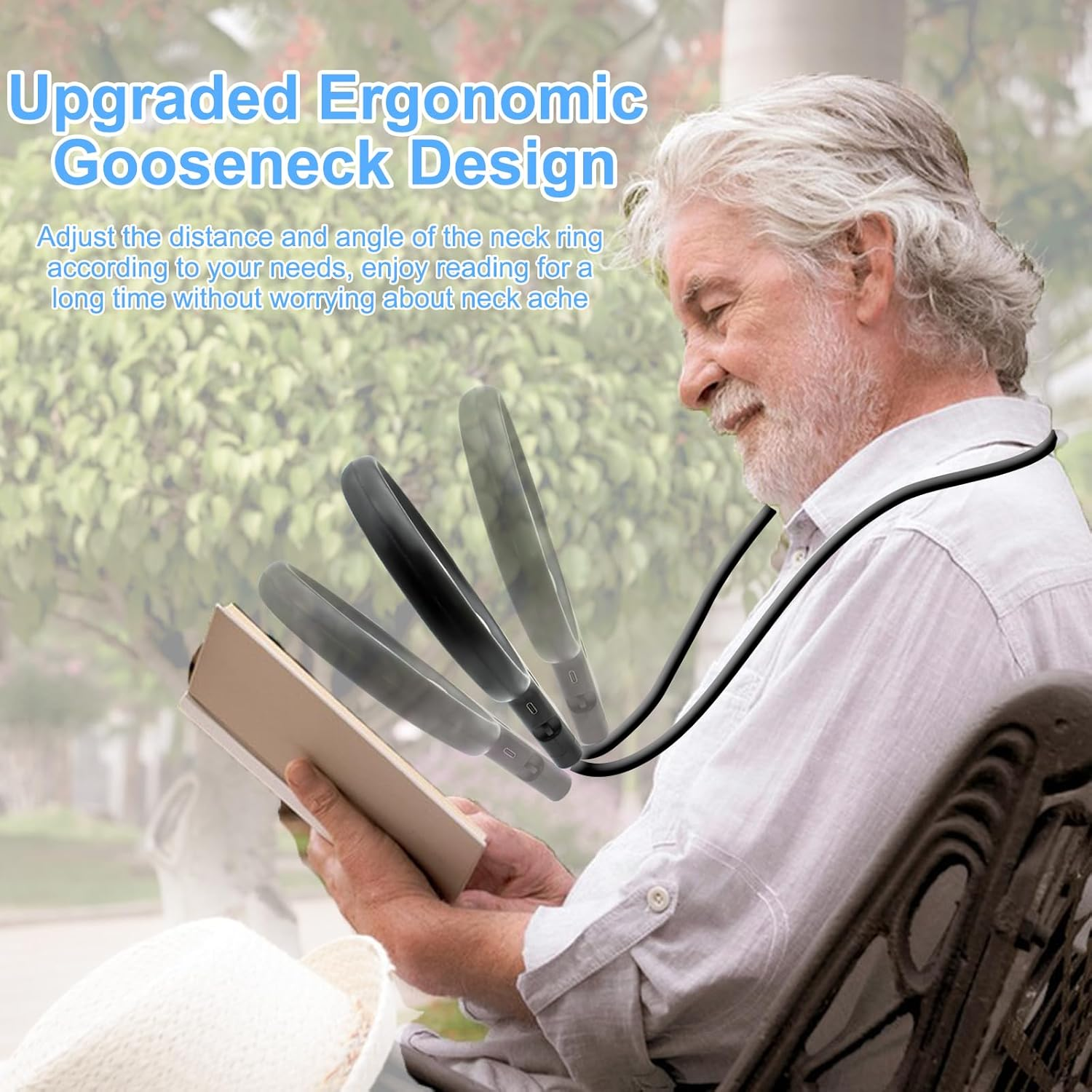 5X Magnifying Glass with 36 LED Light, 5.2 Inch Large Magnifier with 3 Light Modes, Neckwear Magnifying Glass with Flexible Gooseneck for Close Work, Reading, Sewing Low Vision Seniors (Upgrade) image number 3