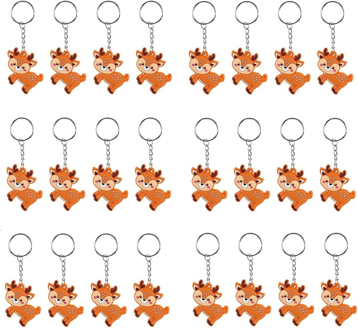 Imagitek 24 Pack Christmas Deer Keychains: 24 Fawn & Reindeer Keychains for Woodland Party Favors, Kids Birthday Party Bag Fillers, School Carnival Rewards, Woodland Baby Shower Party Favors image number 1