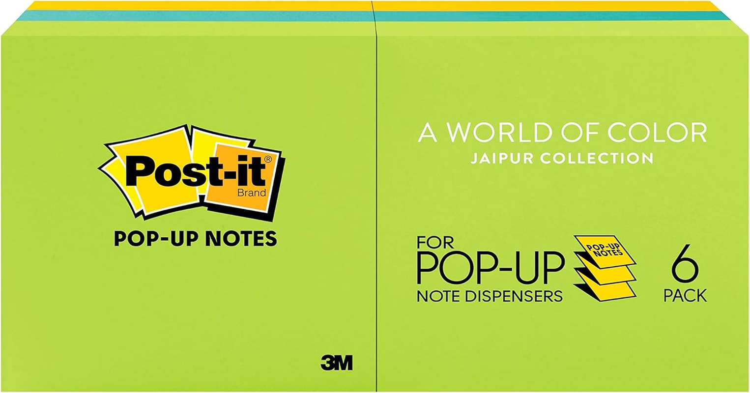 Post-It Pop-Up Notes, 3 in X 3 In, Marseille Collection, 12 Pads/Pack, 100 Sheets/Pad (R330-12AP) - 155 X 79 Mm, 6 Pads, Jaipur Collection