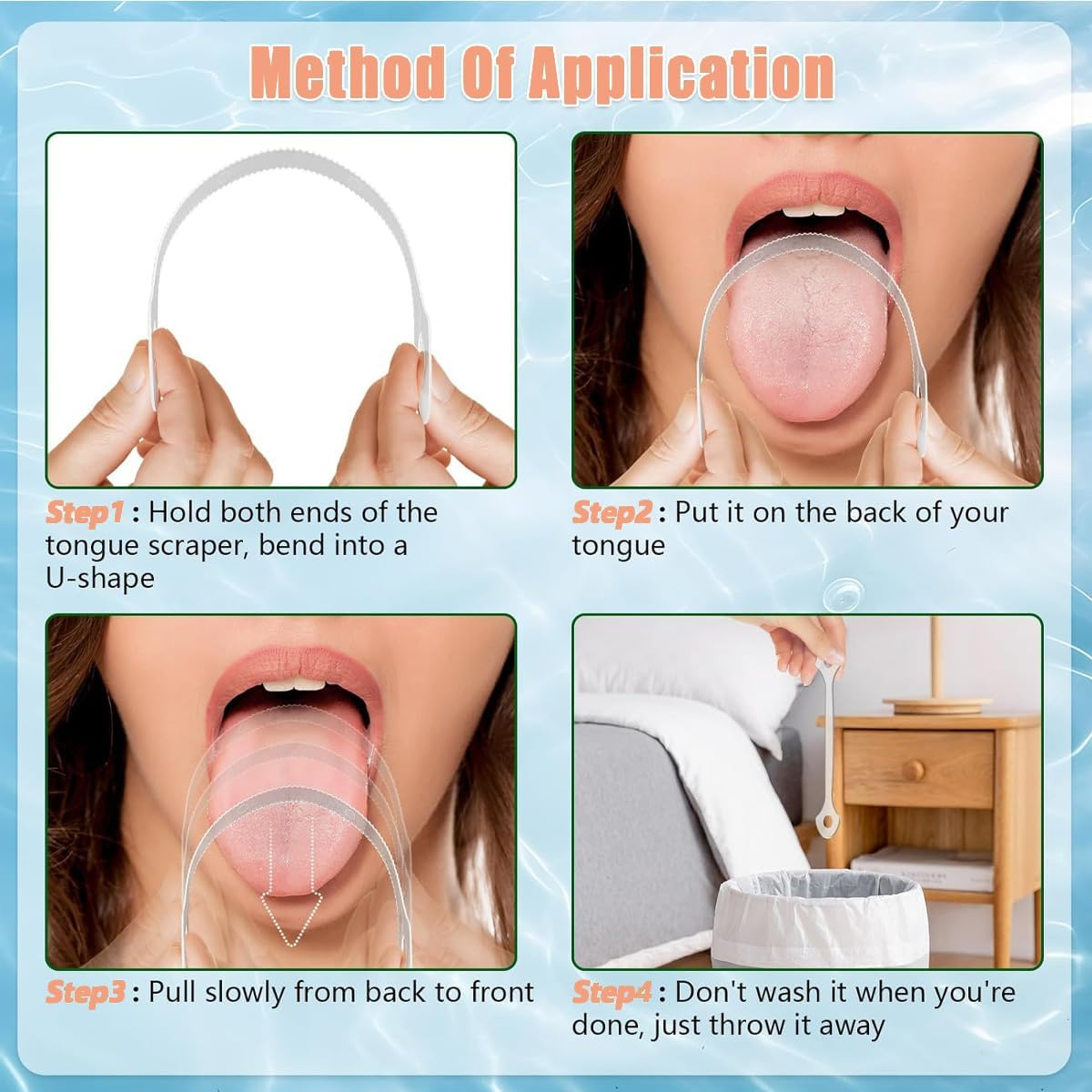 10 Count Disposable Tongue Scraper, Tongue Cleaner for Adults and Kids, Ergonomic Plastic Tongue Scraper,Tongue Scrubber for Oral Care,Reduce Bad Breath,Promote Fresh Breath - 100Pcs image number 2