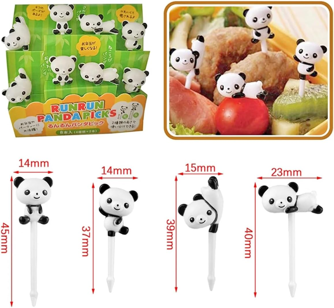 8Pcs/Set Cartoon Animal Fruit Fork Panda Lunch Picks, Kids Snack Dessert Decoration Mini Forks Toothpick Lunch Salad Decoration Accessories Cake Picks (Panda) image number 5