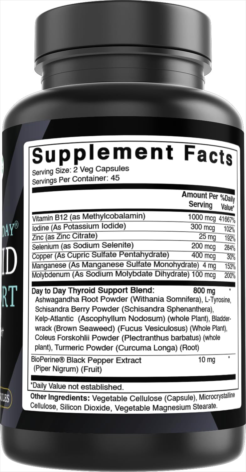 Best Naturals Day-To-Day Thyroid Support Supplement, 90 Vegetable Capsules, Made with Iodine, Zinc, B12, Ashwagandha, L-Tyrosine and Bioperine image number 4