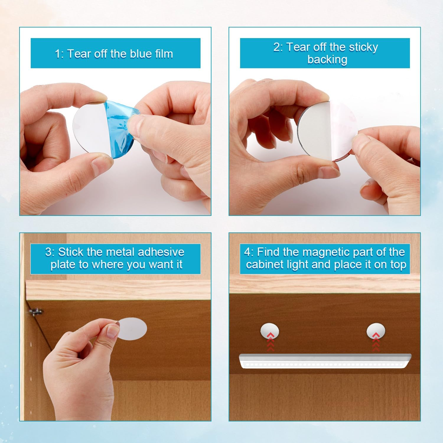 BOXOB 48Pcs under Cabinet Lights Magnetic Sticky, Metal Replacement Strips Pads with Self Adhesive Backing Practical Stickers Kitchen Accessories for Magnet LED & Counter Lights image number 6